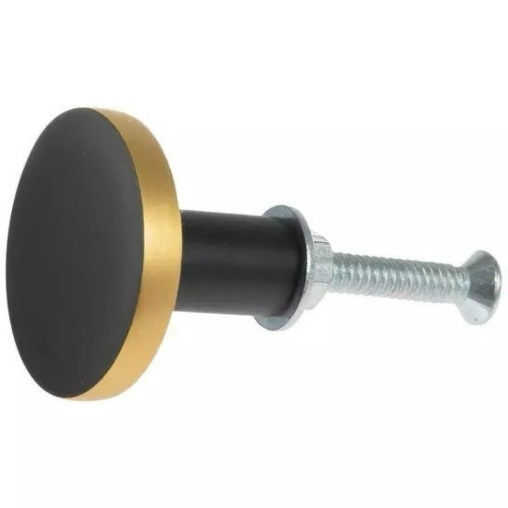 Cabinet Knobs 1-1/4" Black & Gold Solid Brass Drawer Pulls Round 2 Knobs